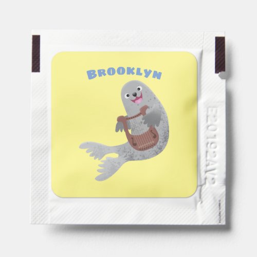 Happy cute harp seal cartoon illustration hand sanitizer packet