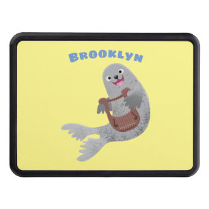 Happy cute harp seal cartoon illustration hitch cover