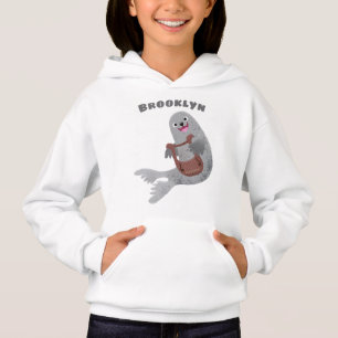 Happy cute harp seal cartoon illustration hoodie