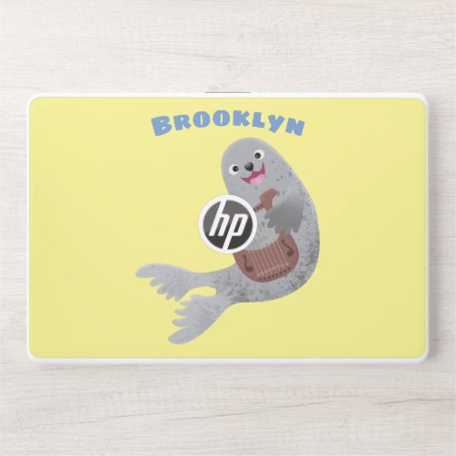 Happy cute harp seal cartoon illustration HP laptop skin