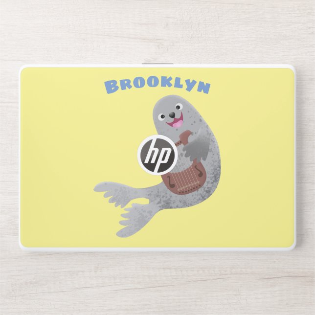 Happy cute harp seal cartoon illustration HP laptop skin (Front)