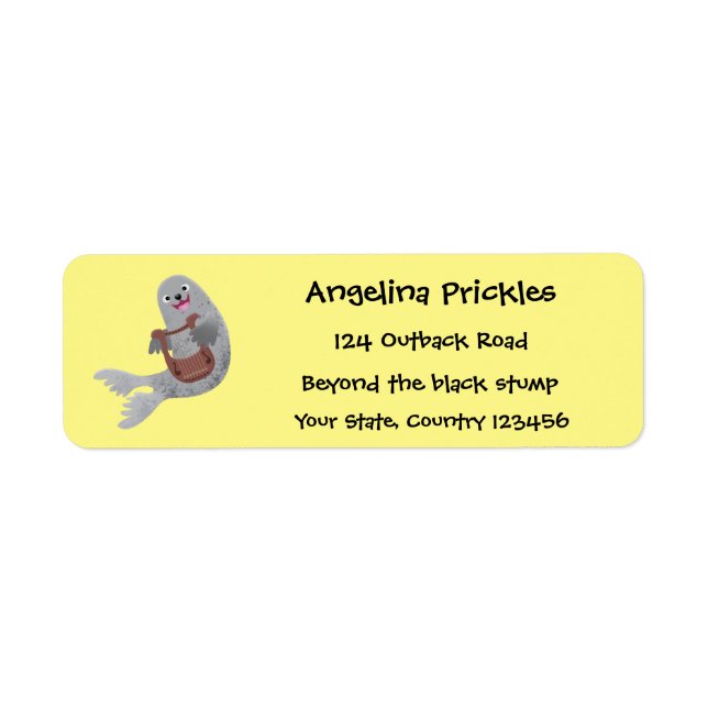 Happy cute harp seal cartoon illustration label (Front)