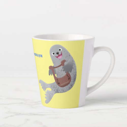Happy cute harp seal cartoon illustration latte mug
