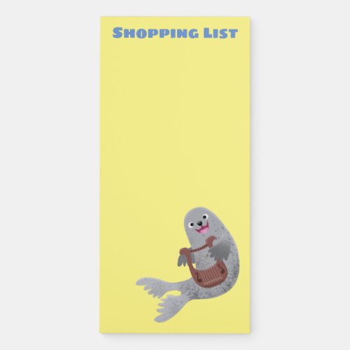 Happy cute harp seal cartoon illustration magnetic notepad