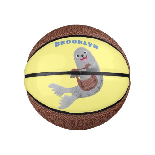 Happy cute harp seal cartoon illustration mini basketball