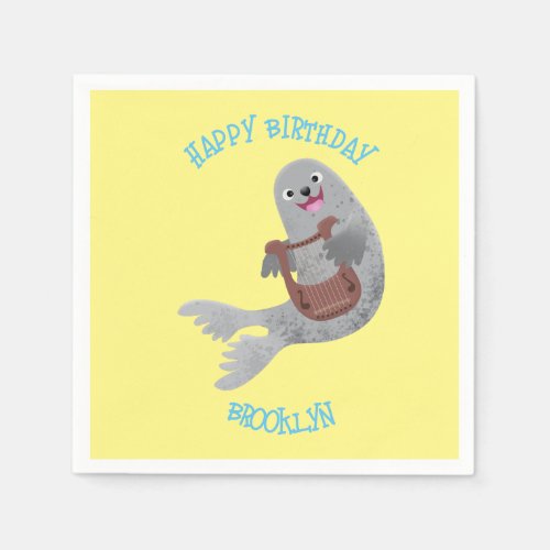 Happy cute harp seal cartoon illustration napkins