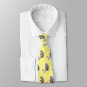 Happy cute harp seal cartoon illustration neck tie