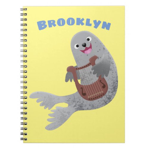Happy cute harp seal cartoon illustration notebook