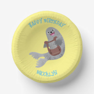Happy cute harp seal cartoon illustration paper bowls