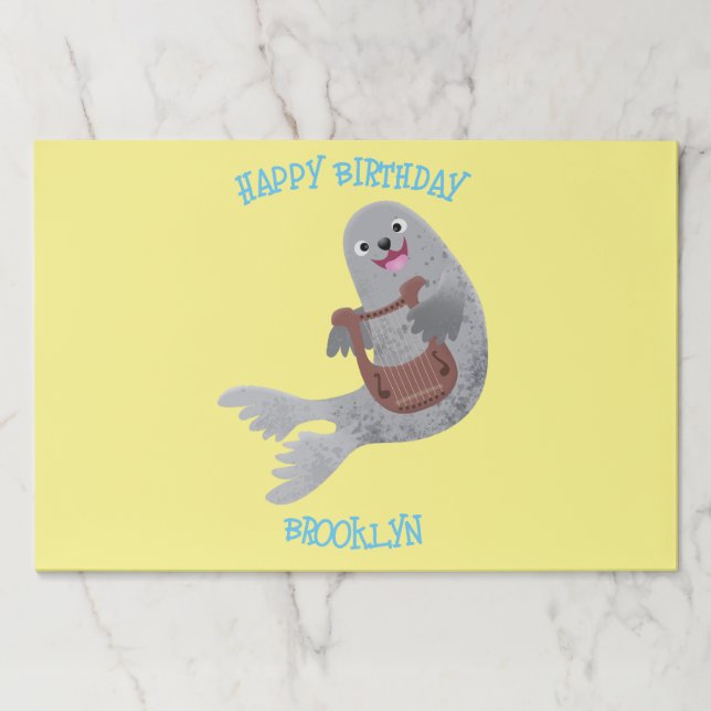 Happy cute harp seal cartoon illustration paper pad (Front)