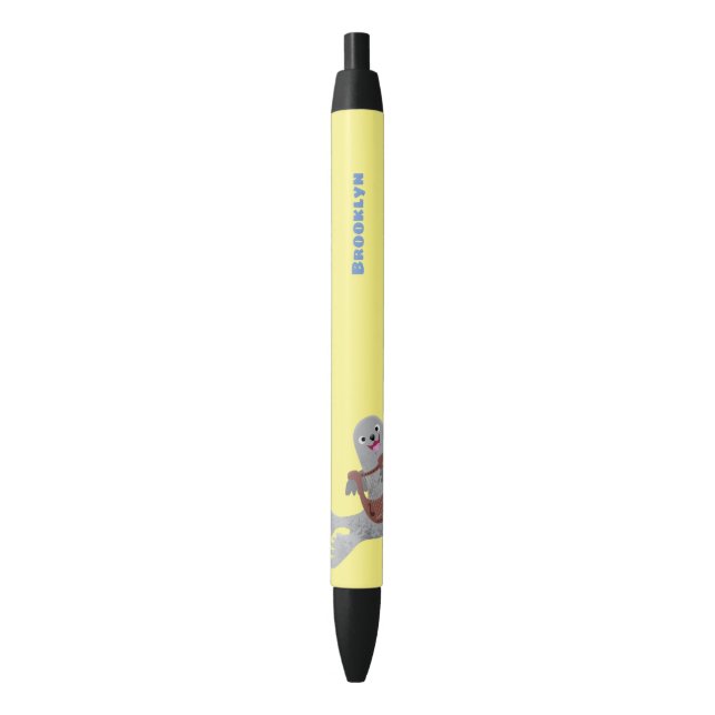 Happy cute harp seal cartoon illustration pen (Front Vertical)