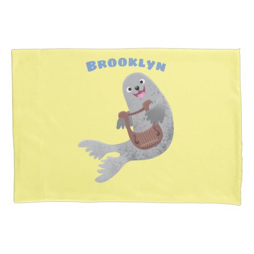 Happy cute harp seal cartoon illustration pillow case