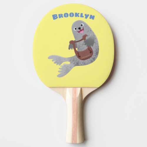 Happy cute harp seal cartoon illustration ping pong paddle