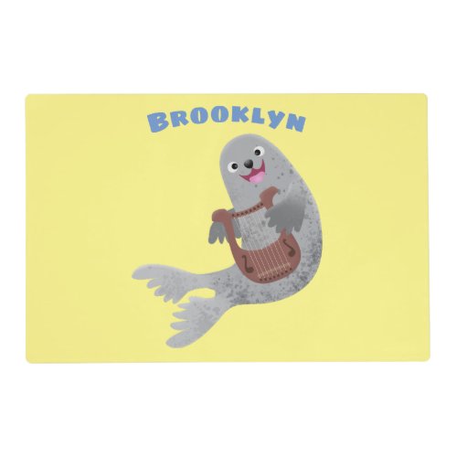 Happy cute harp seal cartoon illustration placemat
