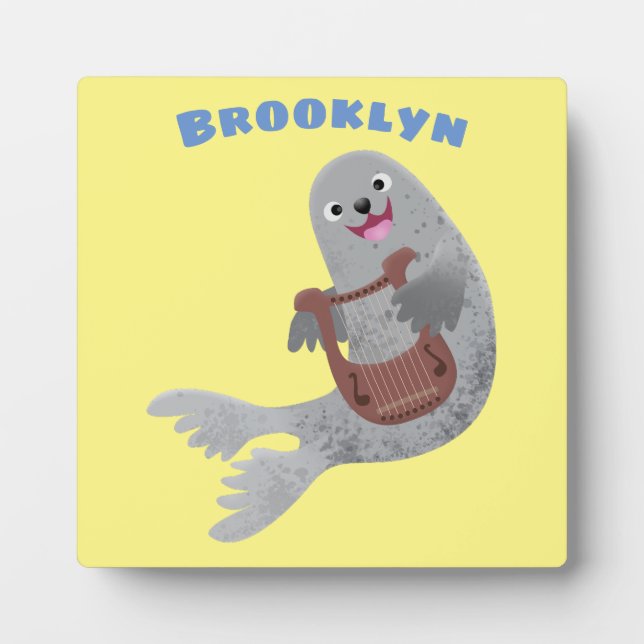 Happy cute harp seal cartoon illustration plaque (Front)
