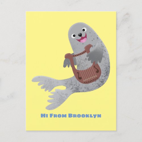 Happy cute harp seal cartoon illustration postcard