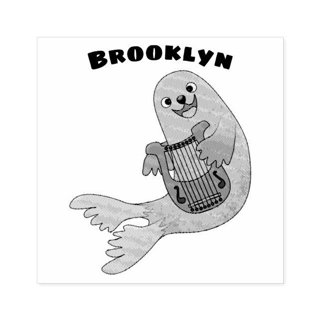 Happy cute harp seal cartoon illustration rubber stamp (Imprint)