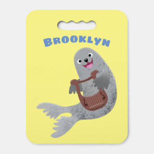 Happy cute harp seal cartoon illustration seat cushion