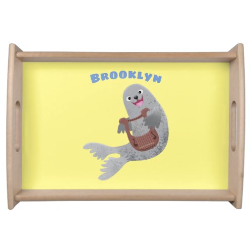 Happy cute harp seal cartoon illustration serving tray