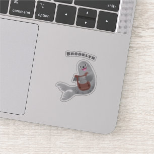 Happy cute harp seal cartoon illustration sticker
