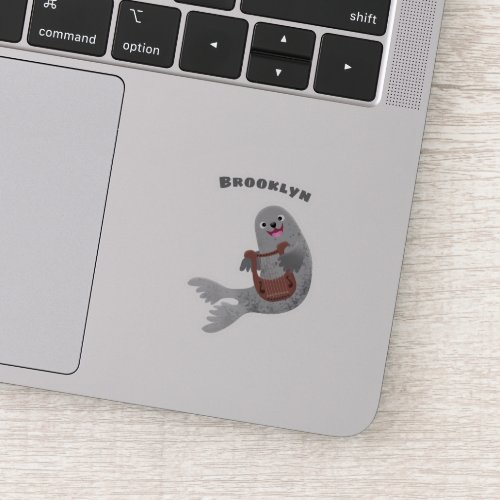 Happy cute harp seal cartoon illustration sticker