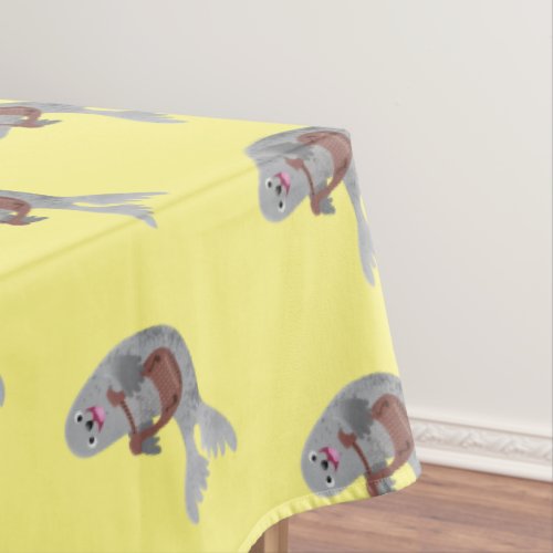 Happy cute harp seal cartoon illustration tablecloth