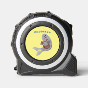 Happy cute harp seal cartoon illustration tape measure