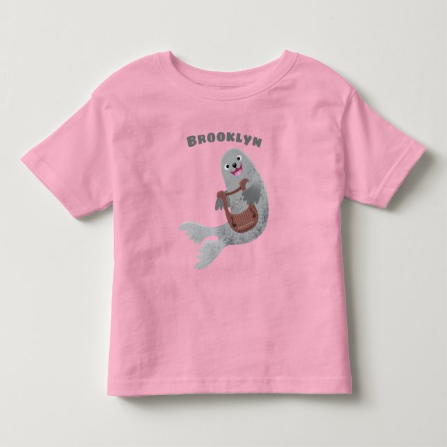 Happy cute harp seal cartoon illustration toddler t-shirt (Front)