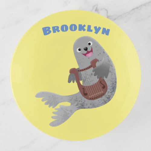 Happy cute harp seal cartoon illustration trinket tray