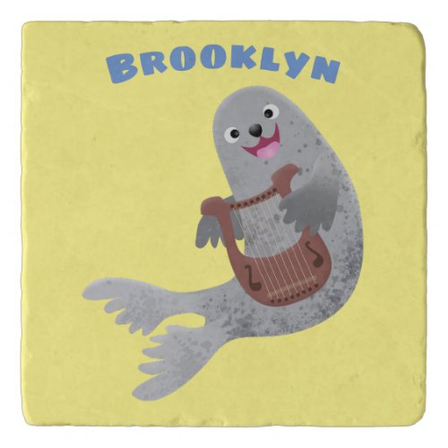 Happy cute harp seal cartoon illustration trivet
