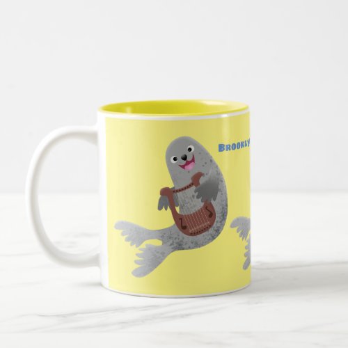 Happy cute harp seal cartoon illustration Two_Tone coffee mug