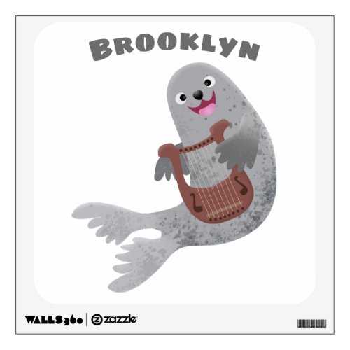 Happy cute harp seal cartoon illustration wall decal