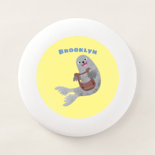 Happy cute harp seal cartoon illustration Wham-O frisbee
