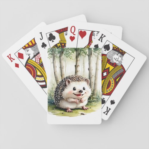Happy Cute Hedgehog in Forest Woods Playing Cards