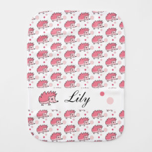 Happy Cute Hedgehog Monogrammed Baby Burp Cloth