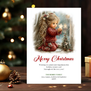 Happy Cute Little Girl Winter Scene Greeting Card