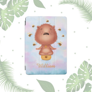 Happy cute meditating little bear iPad air cover