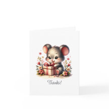 Happy Cute Mouse Custom Folded Thank You Card