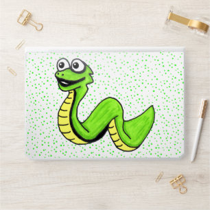 Happy Cute Neon Green Snake White eyes on Dots HP Laptop Skin
