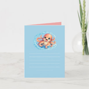 Happy Cute Octopus Kawaii Sea Life Illustration Note Card