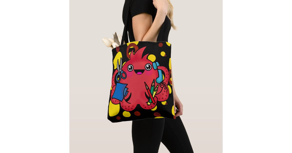 Happy Cute Octopus Squid Has Fun In Office Job Tote Bag Zazzle