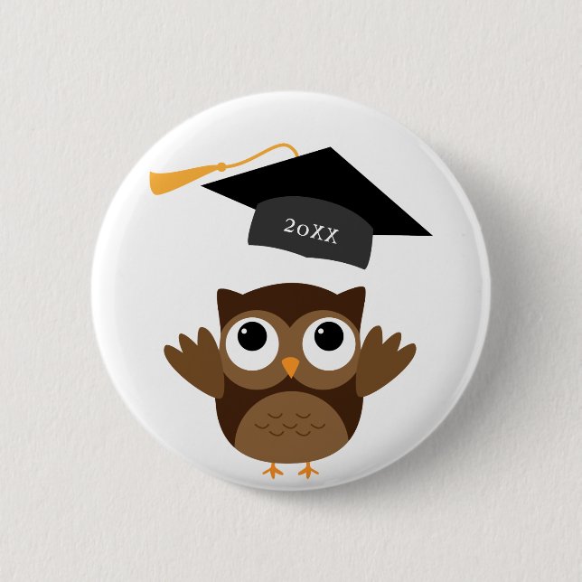 Happy Cute Owl | Custom Class Of Graduation Pinback Button (Front)