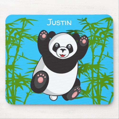 Happy Cute Panda Monogrammed Mouse Pad