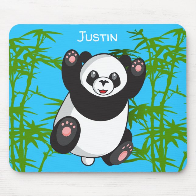 Happy Cute Panda Monogrammed Mouse Pad (Front)