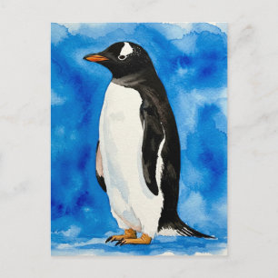 Happy Cute Penguin Watercolor Postcard