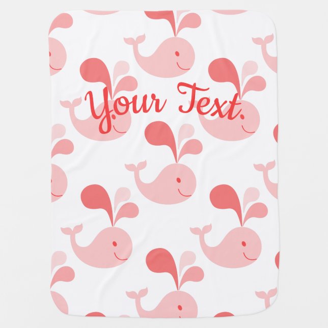 Happy Cute Pink Whale Baby Blanket (Front)