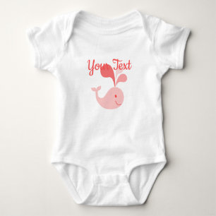 Happy Cute Pink Whale Baby Bodysuit