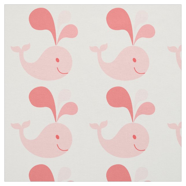 Happy Cute Pink Whale Fabric (Swatch)