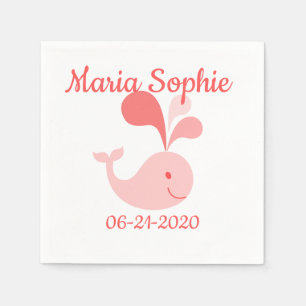 Happy Cute Pink Whale Napkins