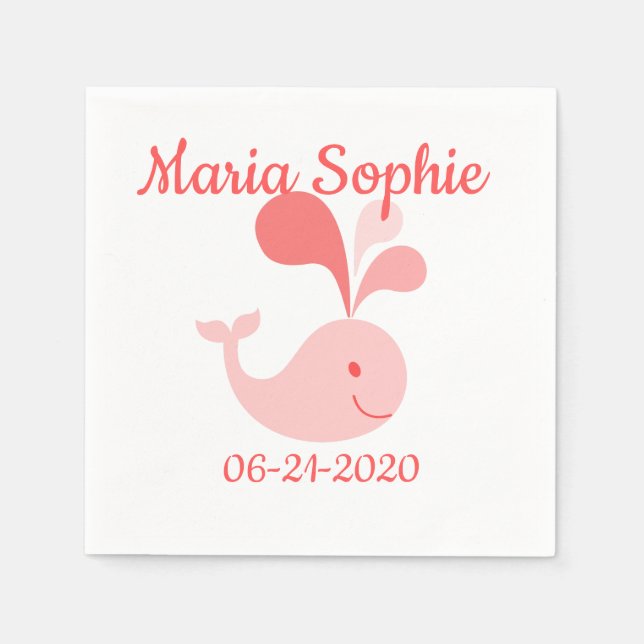 Happy Cute Pink Whale Napkins (Front)